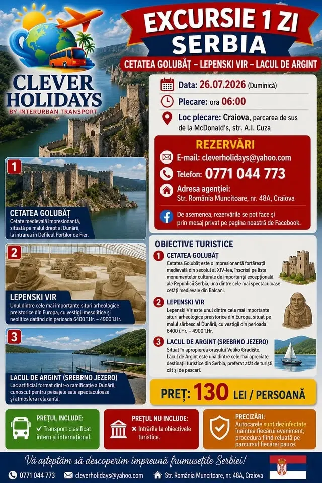 CETATEA GOLUBĂȚ – LEPENSKI VIR – LACUL DE ARGINT 130lei/pers