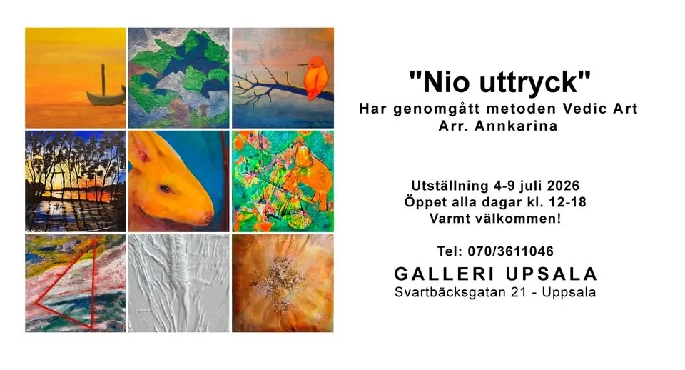"Nio uttryck" - Samlingsutställning på Galleri Upsala 4-9 juli 2026