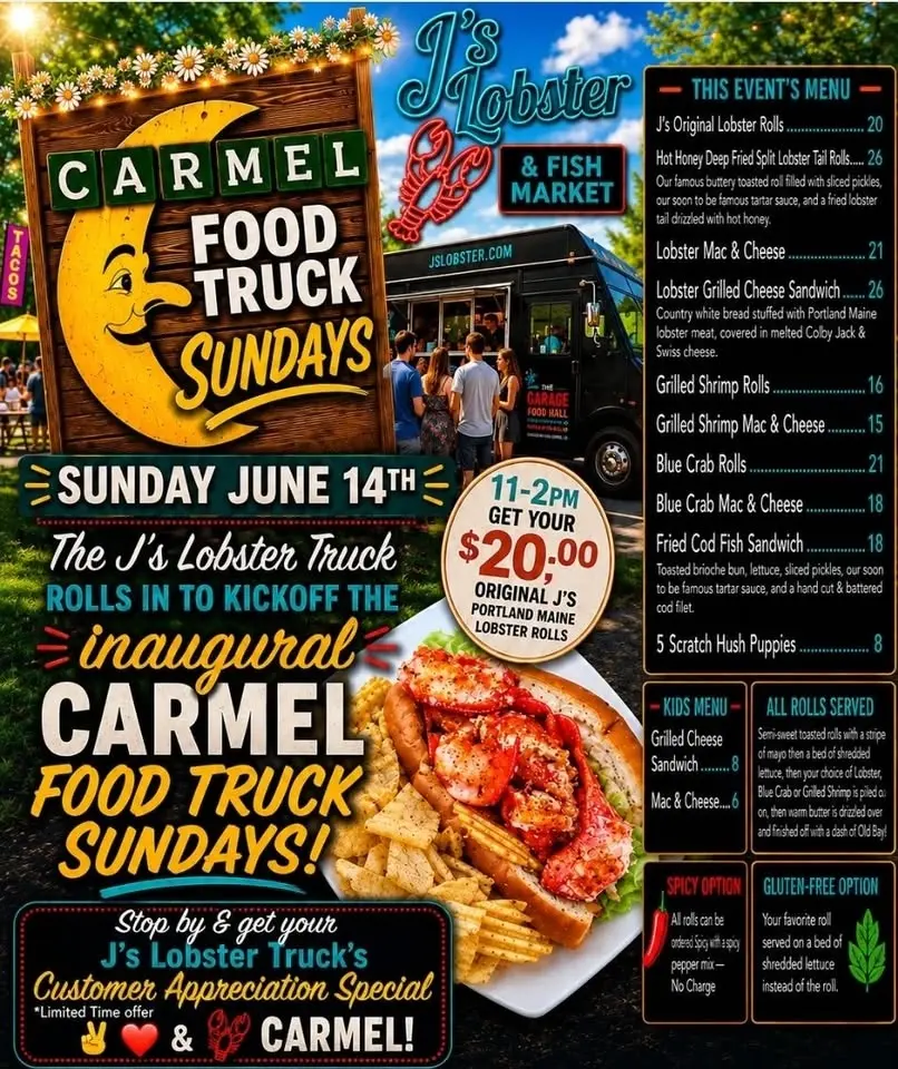 6/14/26 J's Lobster Truck visits Carmel Food Truck Sundays 11-2pm