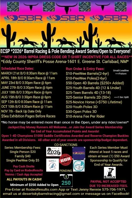 $250 Added- ECSP/DSBR 2026 Barrel Races & Pole Bending - Series #1