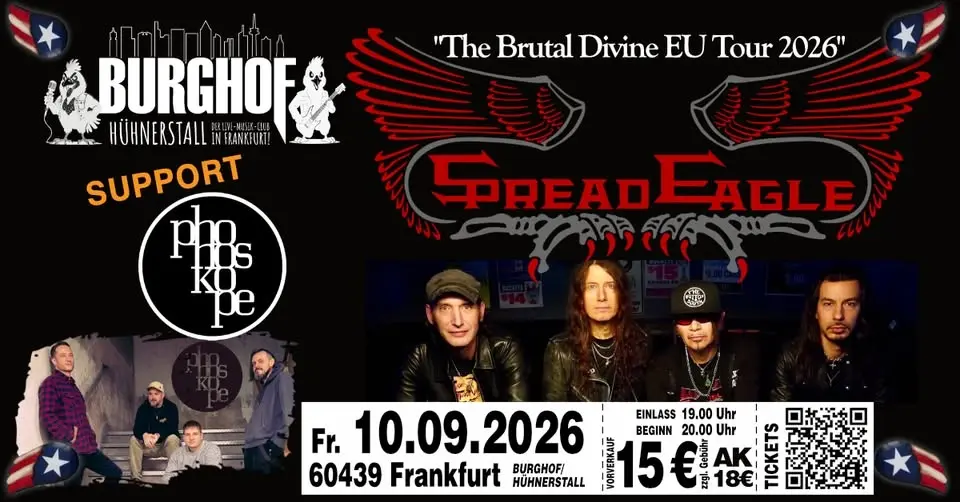 SPREAD EAGLE (Bassist Rob de Luca | UFO, Sebastian Bach) - Support: Phonoskope