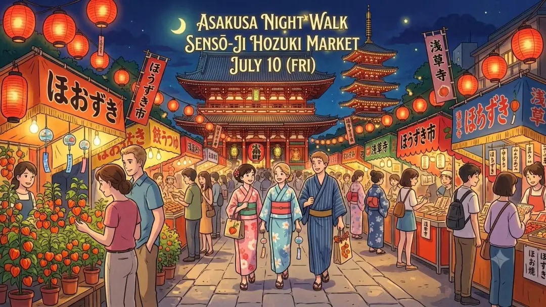 ⛩️🏮🌙 Asakusa Night Walk 🚶♂️🚶♀️ Sensō-ji Hozuki Market ✨
