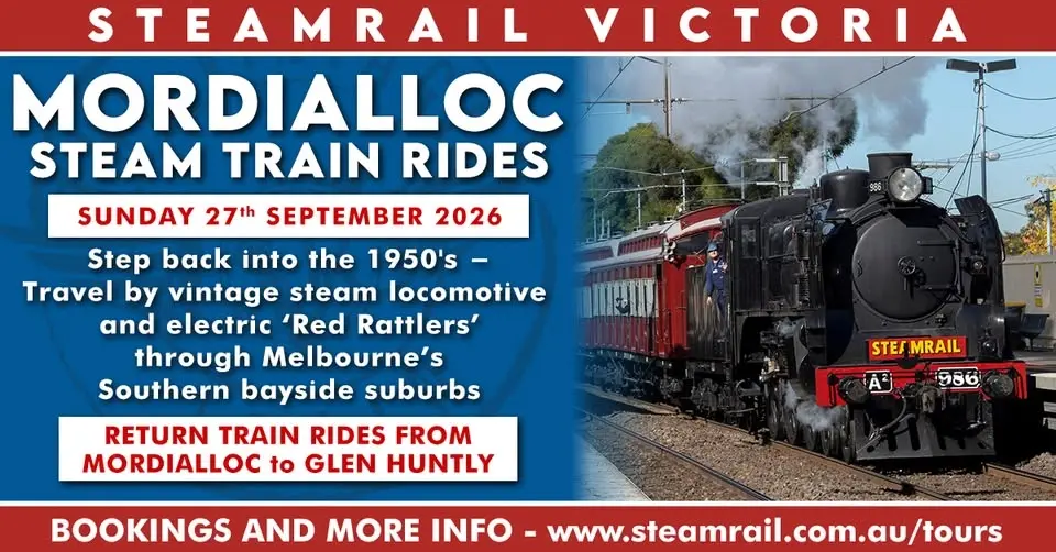 Mordialloc Steam Train Rides - Sunday 27th Sep 2026