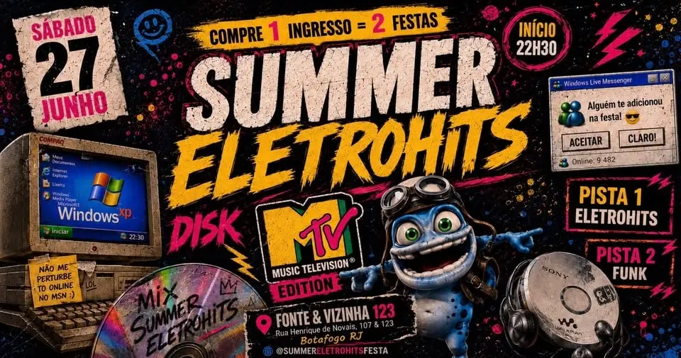 Festa SUMMER ELETROHITS - DISK MTV com CLIPES | 2 PISTAS: Eletrohits na Pista 1 e Funk na Pista 2!