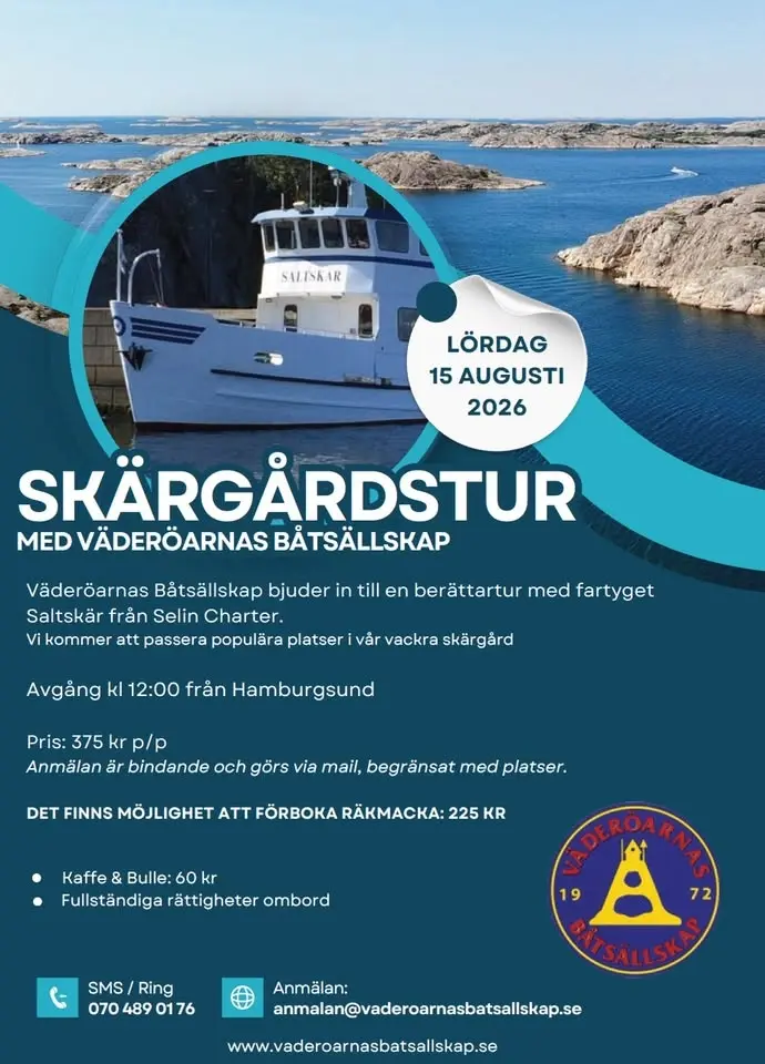 Skärgårdstur med Väderöarnas Båtsällskap 15 Aug 2026 - INSTÄLLD