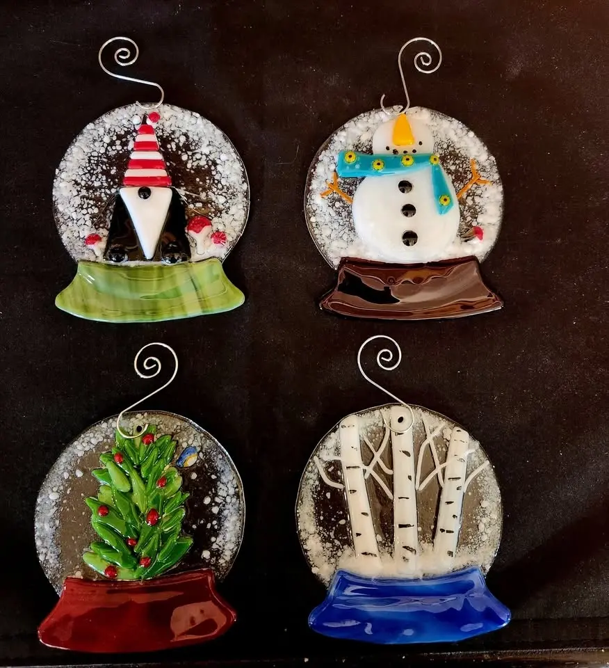 Christmas in July Fused Glass Snowglobe Ornament