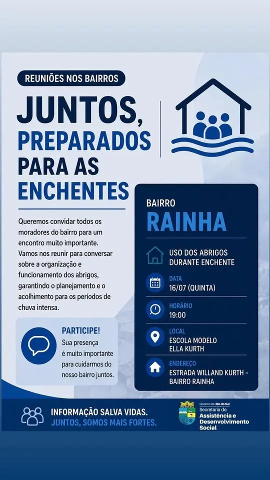 Reunião sobre o uso dos abrigos durante a enchente. 