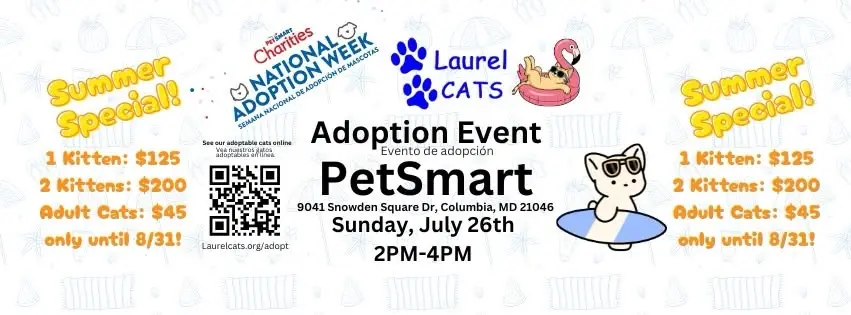 SUMMER SPECIAL: Adoption Event at PetSmart in Columbia, Sunday July 26th, 2PM-4PM