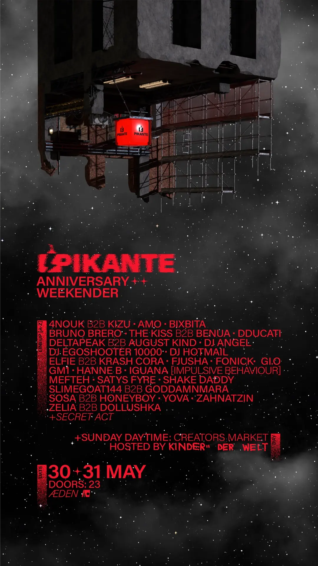 Pikante [31 HOURS]  + SUNDAY openair KDW market [2 floors + garden] 