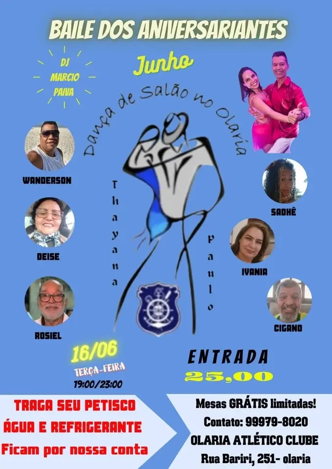 BAILE DOS ANIVERSARIANTES DO MÊS DE JUNHO NO OLARIA ATLÉTICO CLUBE