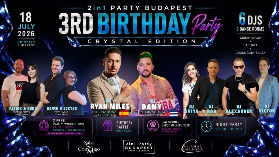 2in1 Party BUDAPEST | Salsa & Bachata Night ✦ 3rd Birthday Party | Crystal Edition