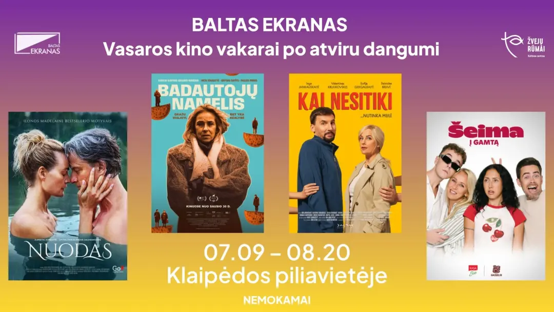 BALTAS EKRANAS. Vasaros kino vakarai po atviru dangumi.