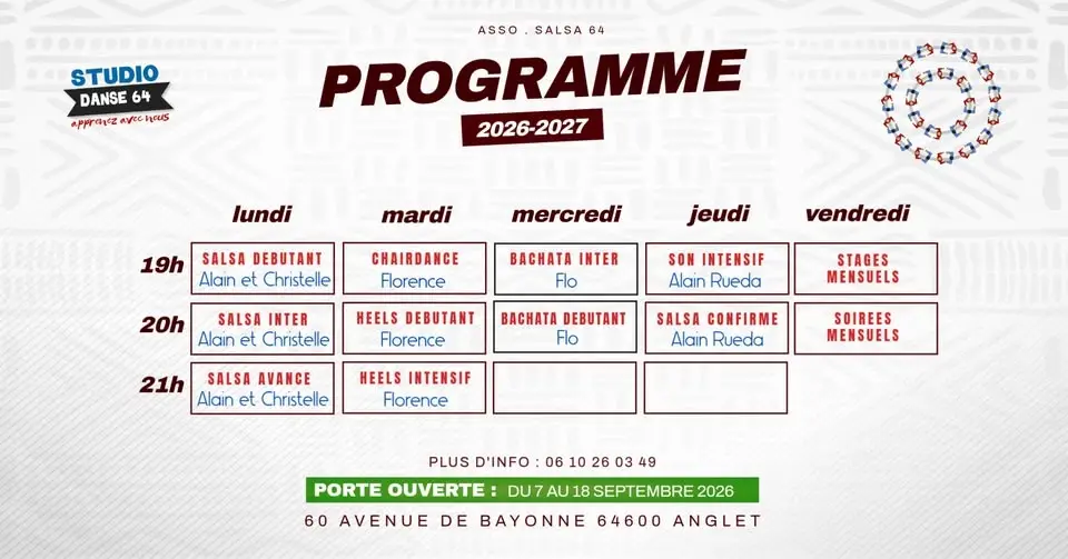 PROGRAMME 2026-2027 | COURS_SALSA_BACHATA_HEELS ET PLUS 