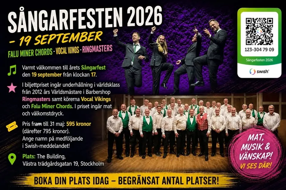 Sångarfesten 2026 - 19 september - Ringmasters, Falu Miner Chords och Vocal Vikings