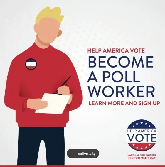 JOBS & TRAINING FOR 2026 ELECTION POLL WORKERS.  TUESDAY AUGUST 18TH -WEDNESDAY AUGUST 19TH 6PM 