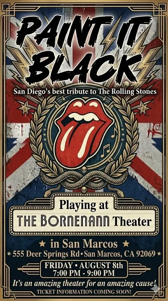 Paint it Black at The Bornemann Theater in San Marcos, CA Friday, August 8th 7-9pm 