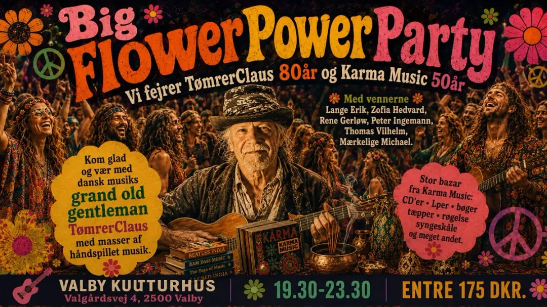 FlowerPowerParty TømrerClaus 80 Karma Music 50år