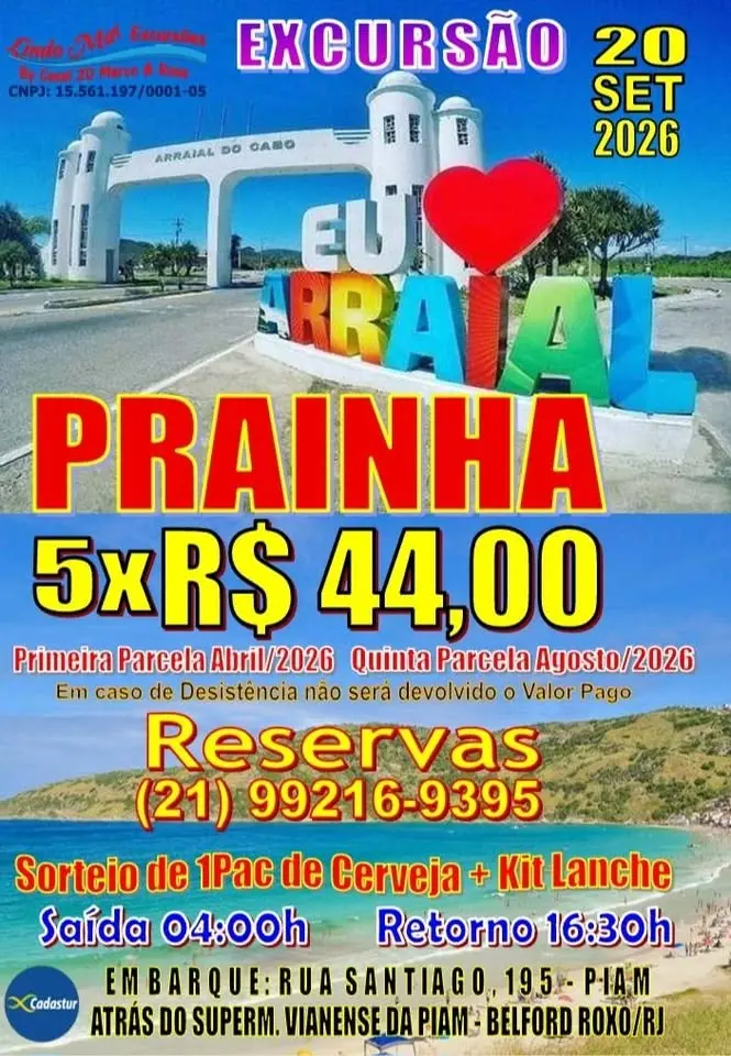 Excursão Arraial do Cabo Prainha 20SET Domingo