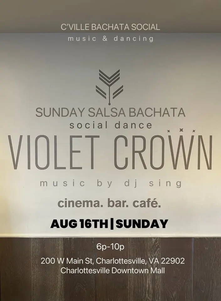 SUNDAY SALSA/BACHATA SOCIAL DANCE @ VIOLET CROWN