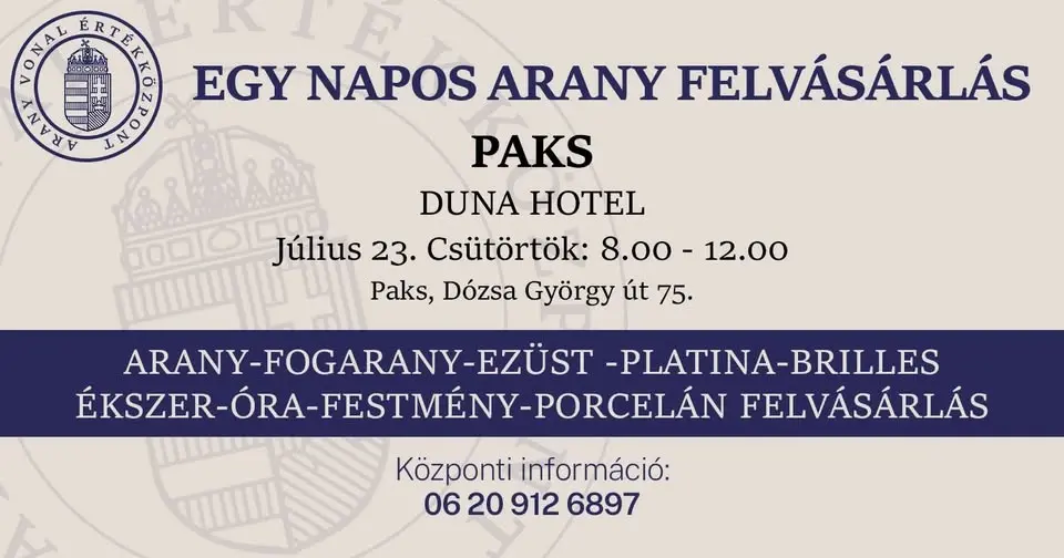 Paks! 1 Napos Arany Felvásárlás, 69.200Ft/g! Megosztásért 150.000Ft Sorsolunk ki!