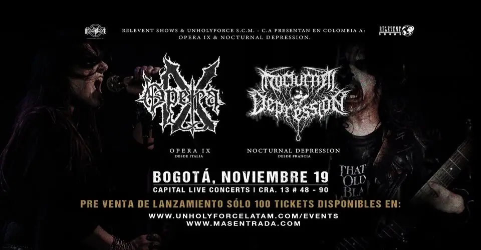 NOCTURNAL DEPRESSION & OPERA IX en Bogotá, Noviembre 19