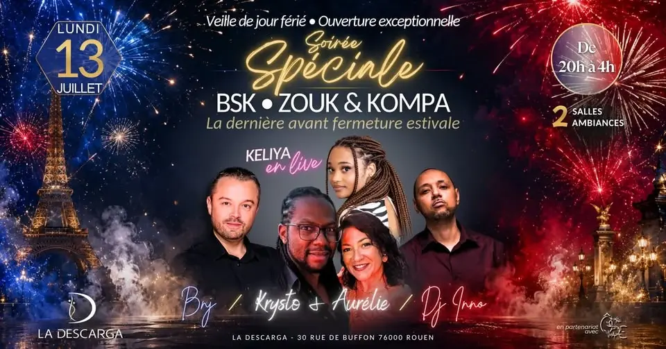 🔥Soirée Spéciale BSK - ZOUK & KOMPA - veille de jour férié (bachata, salsa, kizomba) à La Descarga