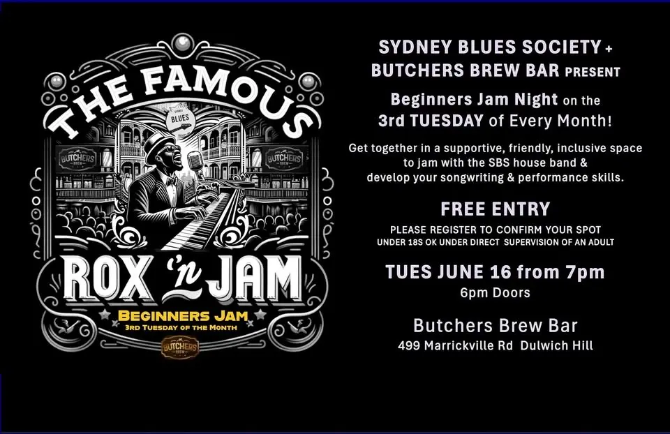 SYDNEY BLUES SOCIETY BEGINNERS JAM NIGHT - LIVE AT BUTCHERS BREW BAR!
