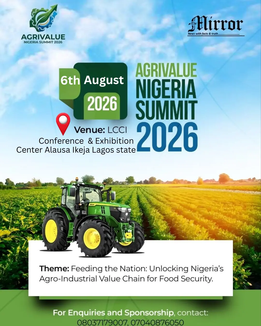 AgriValue Nigeria Summit 2026: Feeding the Nation, Unlocking Nigeria’s Agro-Industrial Value Chain for Food Security