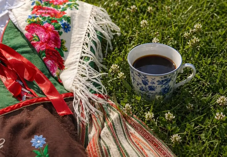 Folkdräkt i herrgårdsparken - spontanmingel & fika