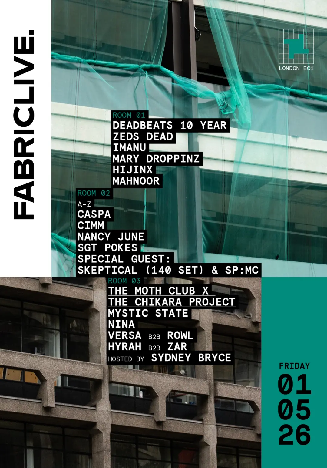 FABRICLIVE: Zeds Dead, Imanu, Caspa, Skeptical (140 Set), SP:MC, Cimm, Mystic State + more