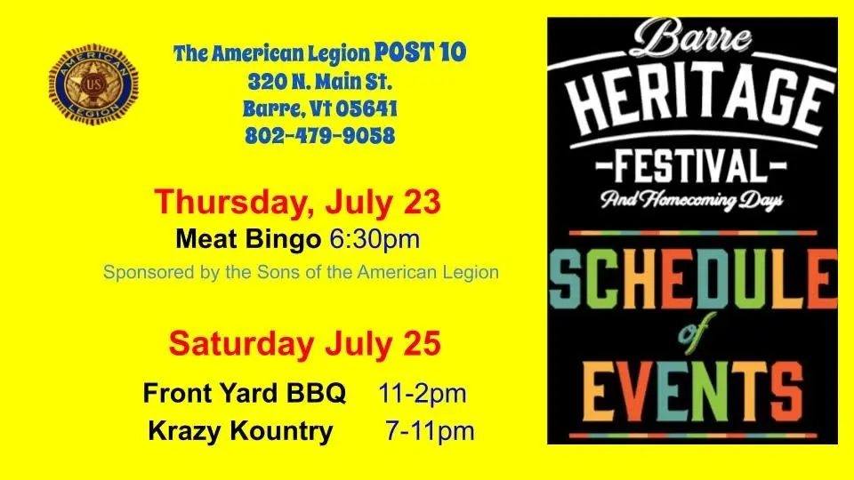 Barre Heritage Festival Events at Post 10