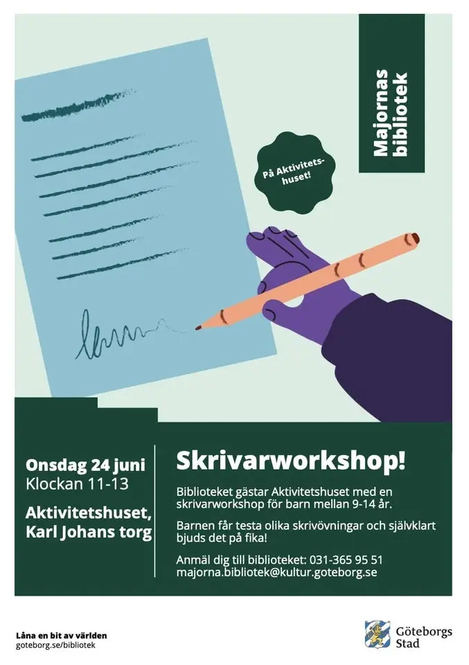 Skrivarworkshop med Majornas Bibliotek under sommarlovsaktiviteterna med MSF