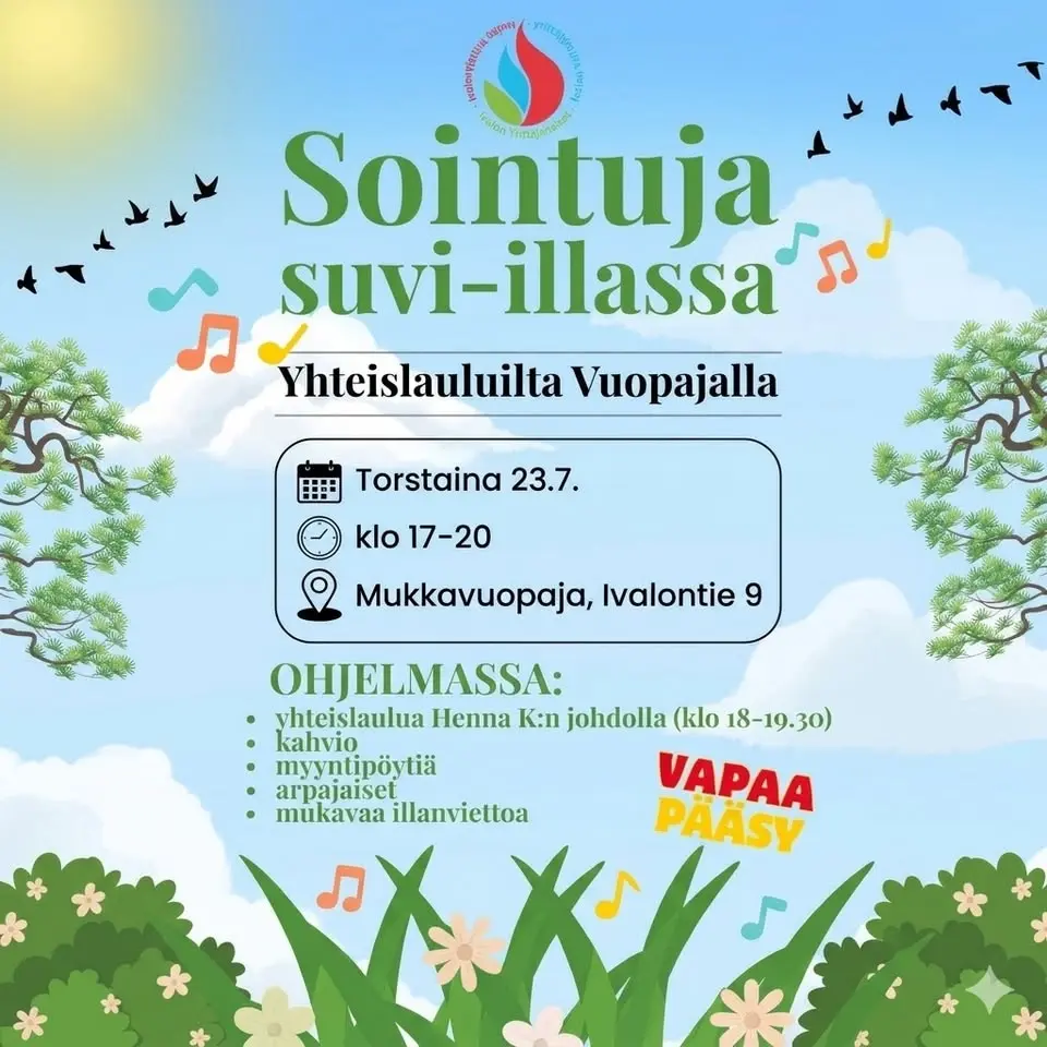 đ¶ Sointuja suvi-illassa â Yhteislauluja Vuopajalla đ¶