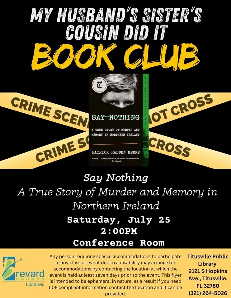 My Husband’s Sister’s Cousin Did It Book Club at Titusville Public Library