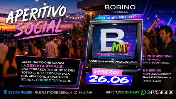Venerdì 26/06 Aperitivo, Fresh Party con Terrazza e DJset anni ’80 al Bobino