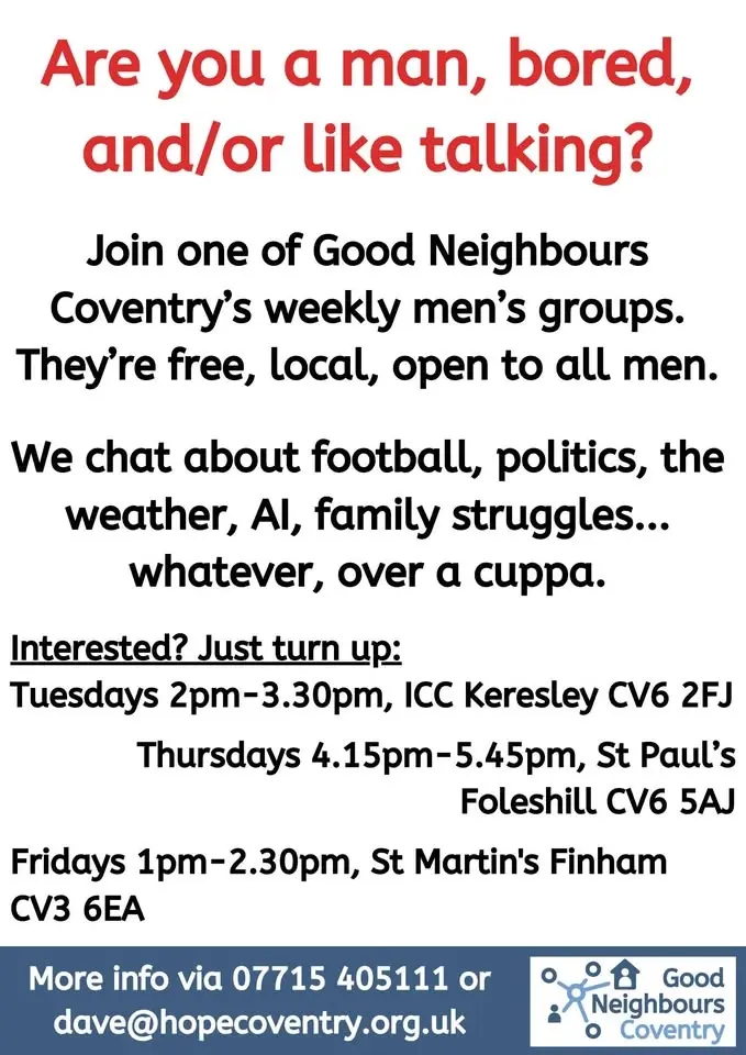 Men's chat group: north Coventry