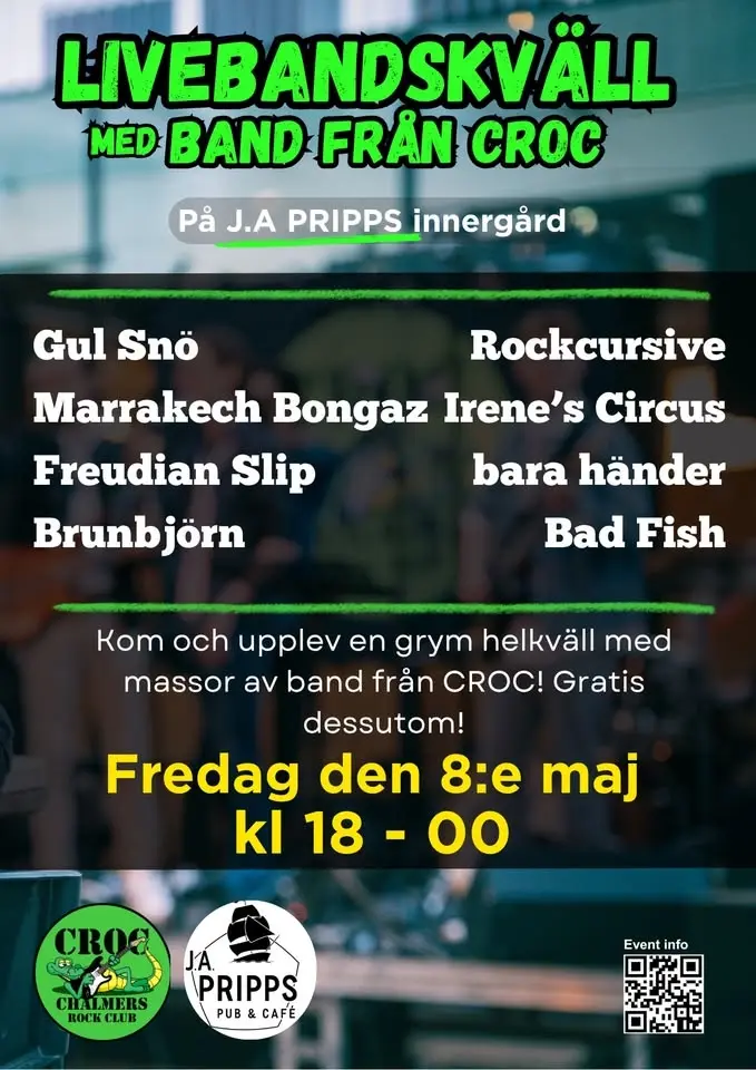 Livebandskväll på J.A Pripps (CROCKEN 2026)