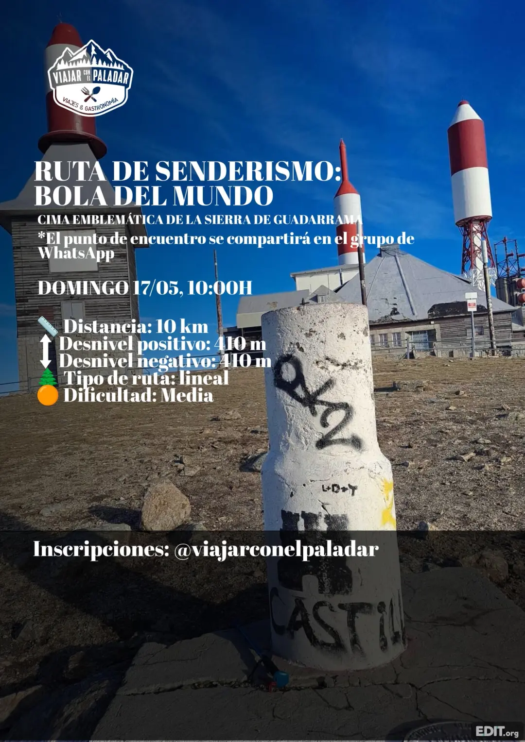 17/05 DOMINGO⛰️🥾 RUTA DE SENDERISMO: BOLA DEL MUNDO 🏔️
