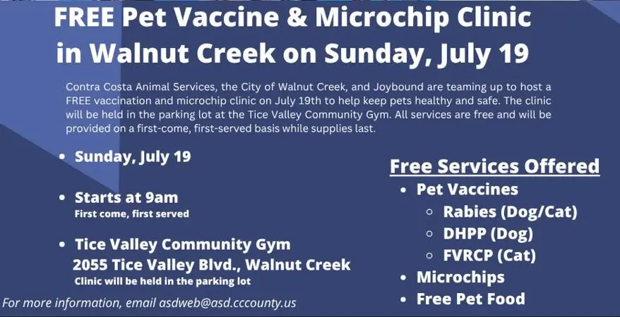 Free Pet Vaccination & Microchip Clinic in Walnut Creek