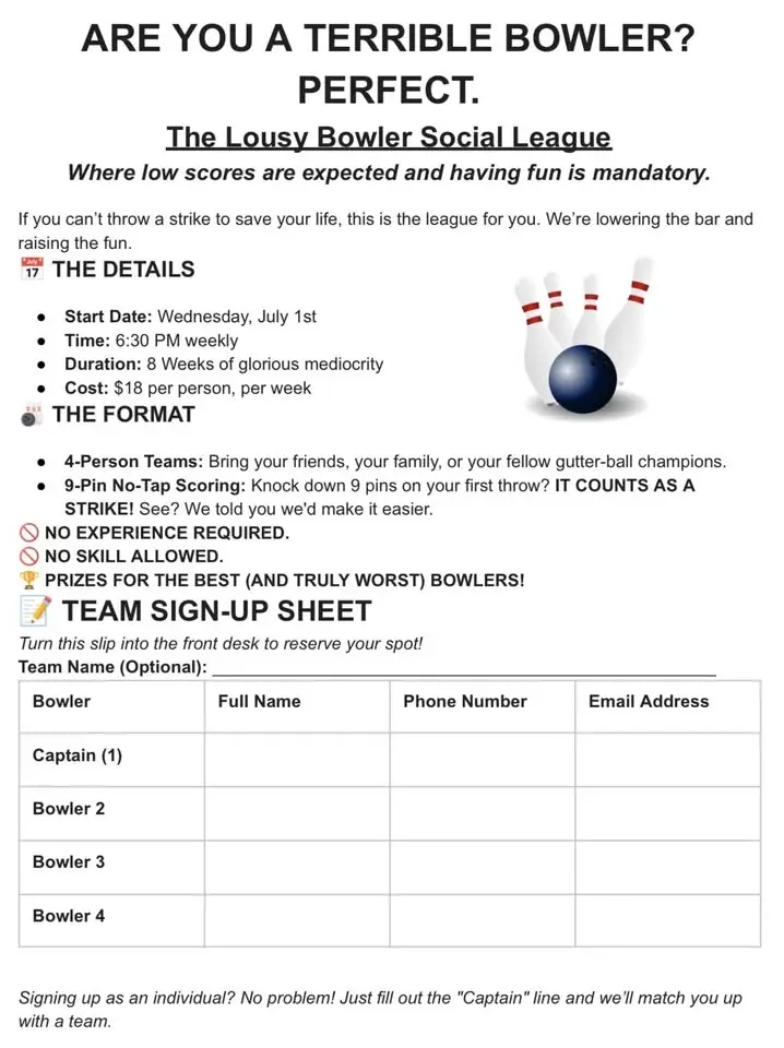 “Lousy Bowler” Summer League