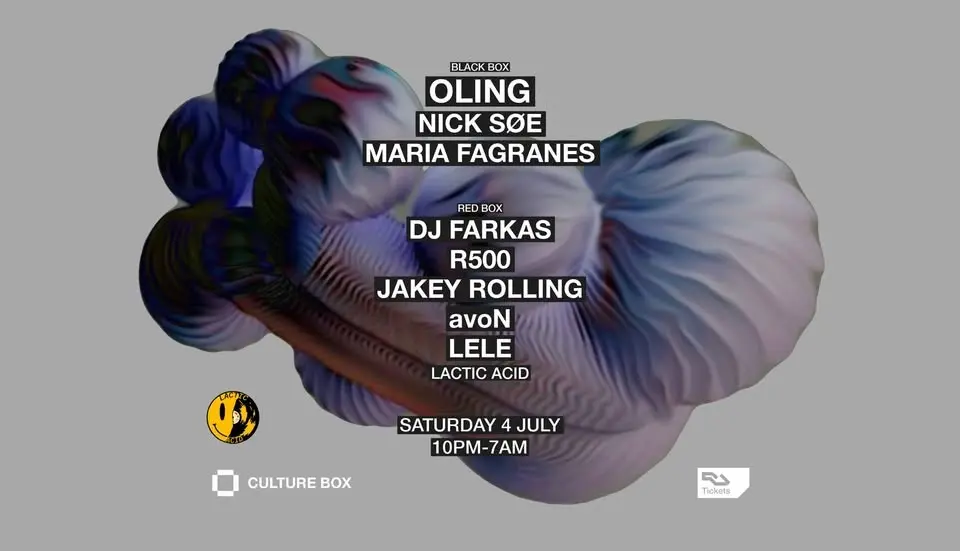 OLING / NICK SØE / Maria Fagranes / LACTIC ACID: DJ Farkas / R500 / Jakey Rolling / avoN / LELE