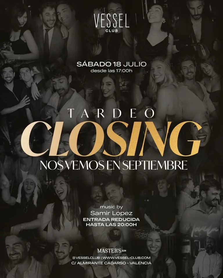 Este sábado, TARDEO CLOSING en Vessel Club (volvemos en septiembre)