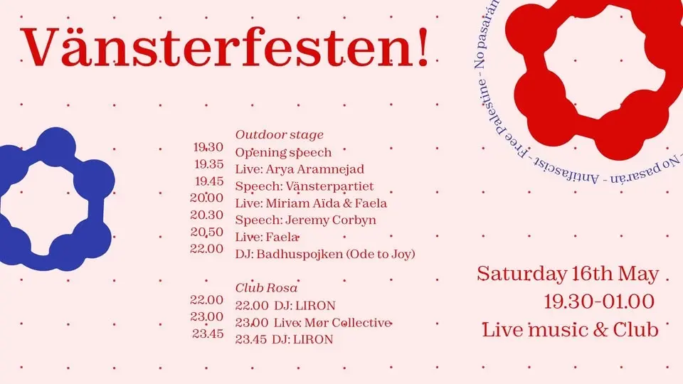 VÄNSTERFESTEN - ANTIFASCISM - FRITT PALESTINA - ¡NO PASARAN!
