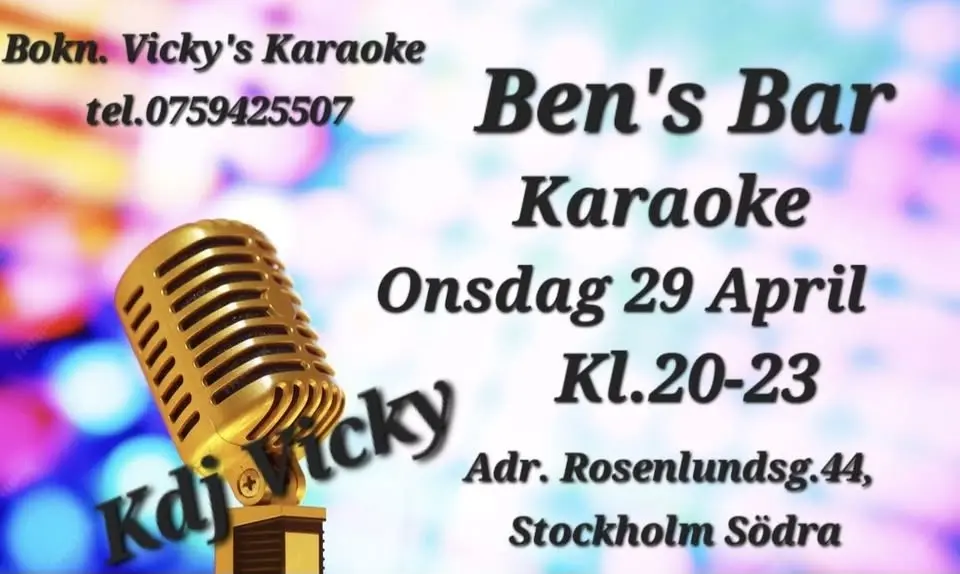 Karaoke Onsdag 29april kl 20-23 på Ben's Bar vid Stockholm Södra Station 