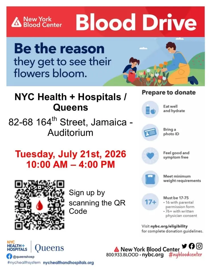 NYBC Blood Drive at NYC Health + Hospitals/Queens | July 21st @10AM