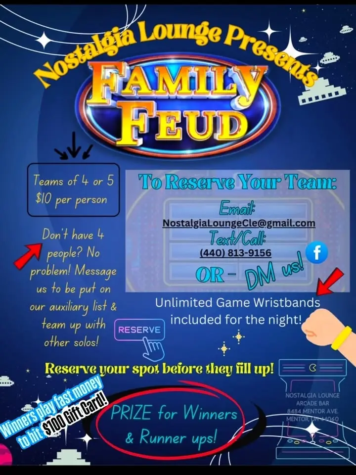 FAMILY FEUD is BACK! Only A Few Slots left! Taking Reservations Now! Filling Fast!!