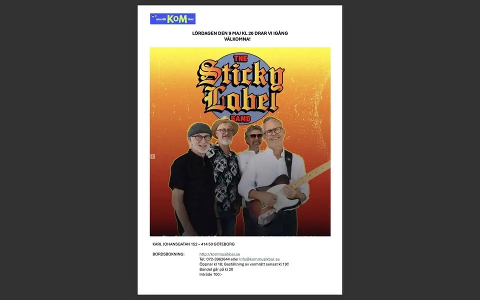 Sticky Label band på KoM musik & bar