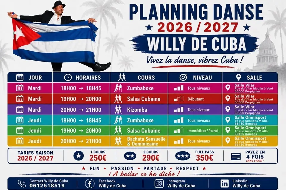 Cours Salsa Bachata Kizomba Rentrée, Zumbaboxe2026 / 2027 