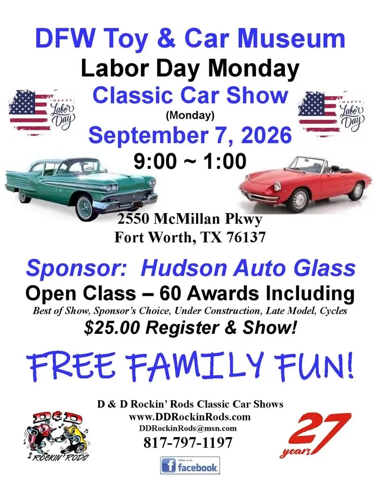 DFW Toy & Car Museum Labor Day Monday Classic Car Show