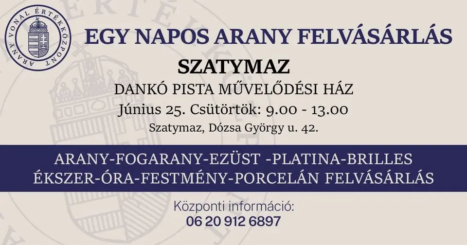 SZATYMAZ! 1 Napos Arany Felvásárlás, 69.200Ft/g! Megosztásért 150.000Ft Sorsolunk ki!